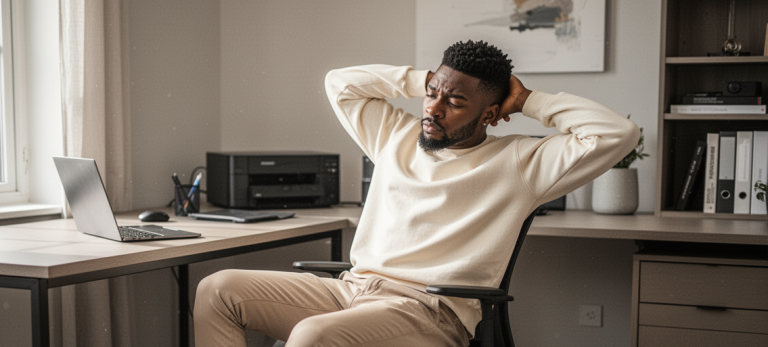 a tired man working remotely