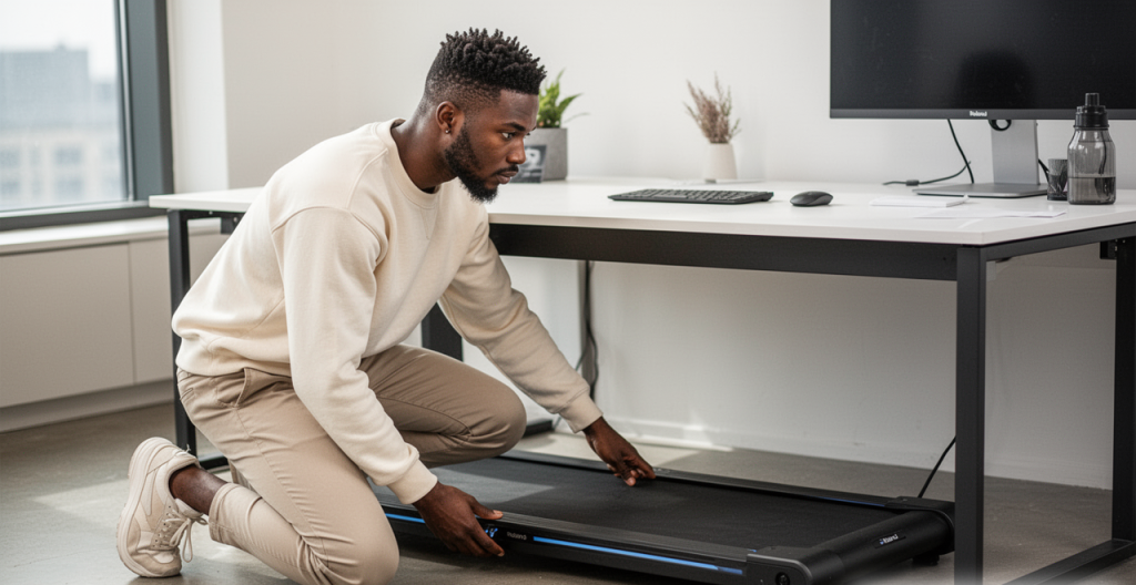 walking pad tucked under the desk
